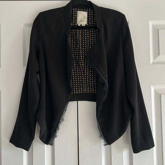 Elevenses Women’s Black Blazer with Lace & Leather Trim - Picture 1 of 5